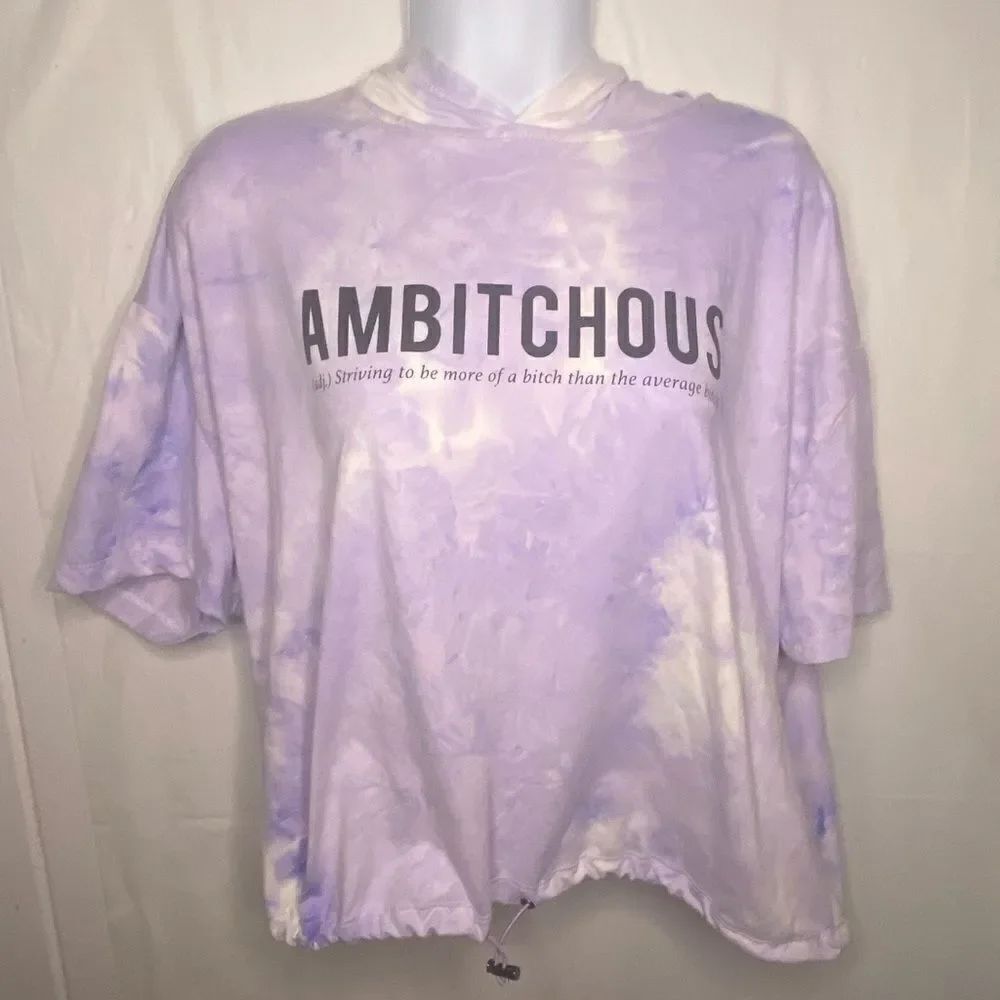 NWOT Purple tie dye Charlotte Russe short sleeve hoodie Size L